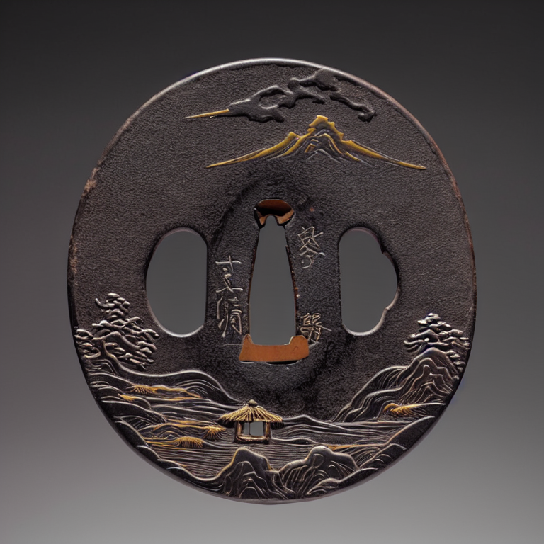 00130-20995628-_lora_katana_tsuba-000250_0.74_,katana tsuba,banboo,mountain,white background,.png